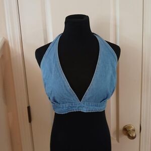 Rare Vintage 70s Viceroy Faded Denim Halter Crop Top One Size Festival Indie